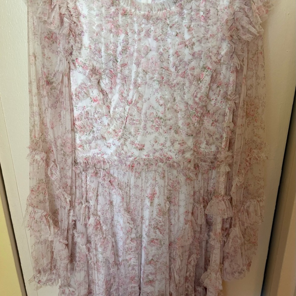 Needle & Thread Pink Floral Ruffled Mini Dress - Picture 5 of 7